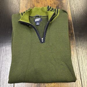 Lands End Mens 1/4 Zip Pullover Sweater XL Green StripeSupima Cotton Long Sleeve